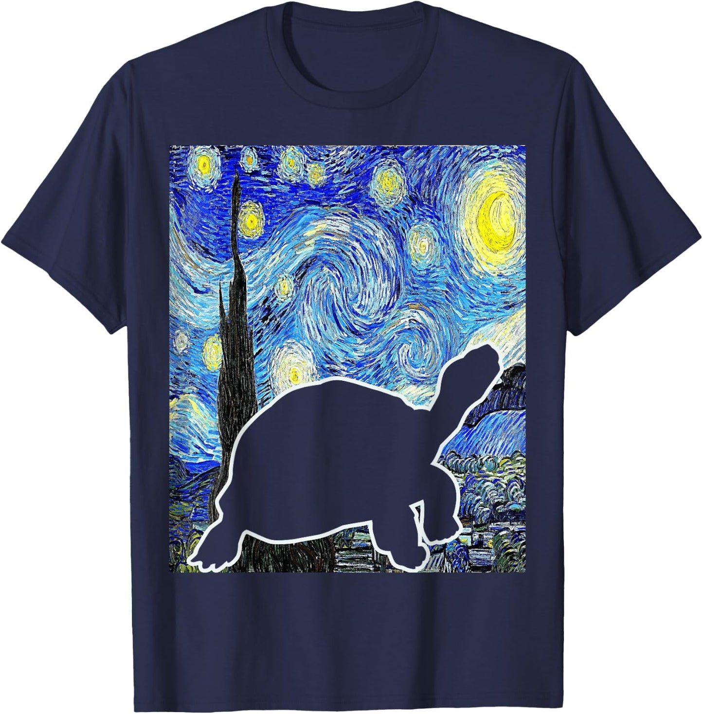 Turtle Starry Night Van Gogh Herpetology Turtle Lover T-Shirt - T-Shirt | Navy