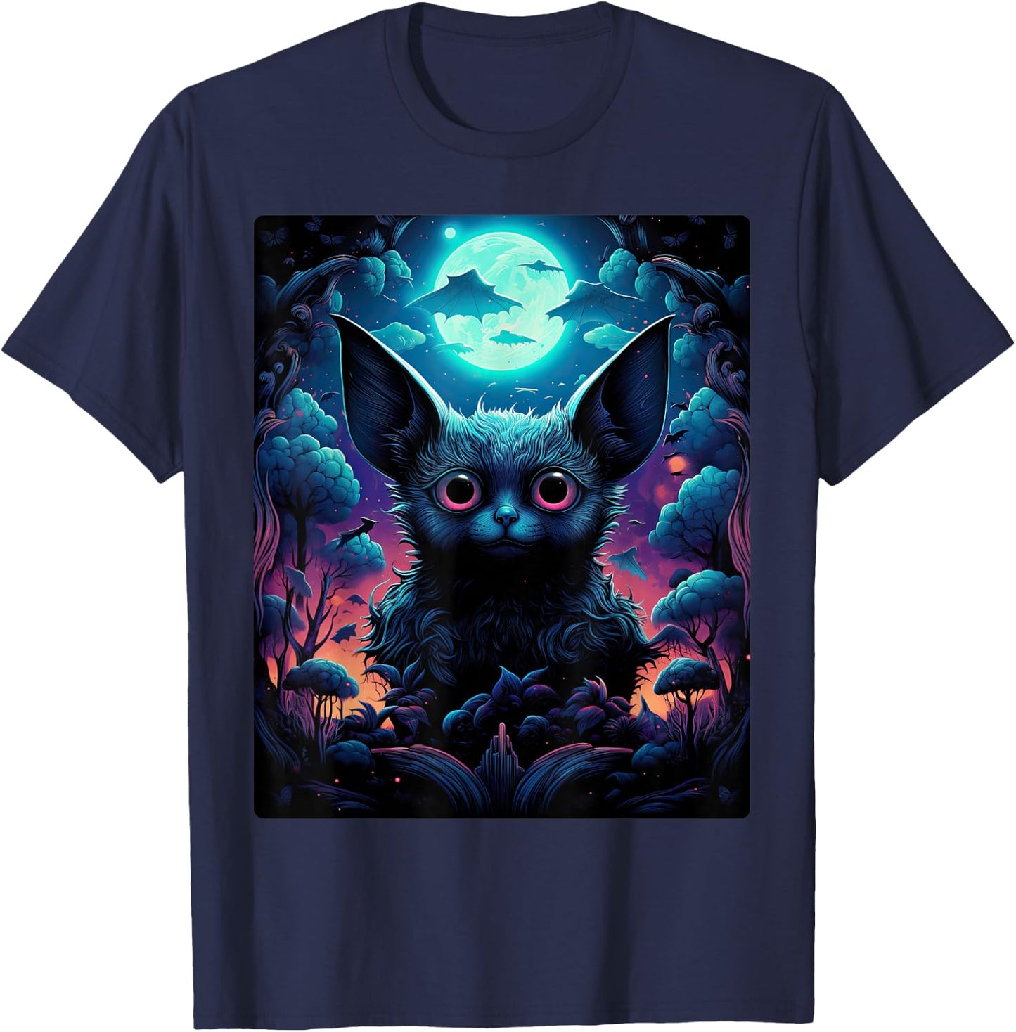 Gothic Bat Spooky Bats Pattern Moon Night T-Shirt - T-Shirt | Navy