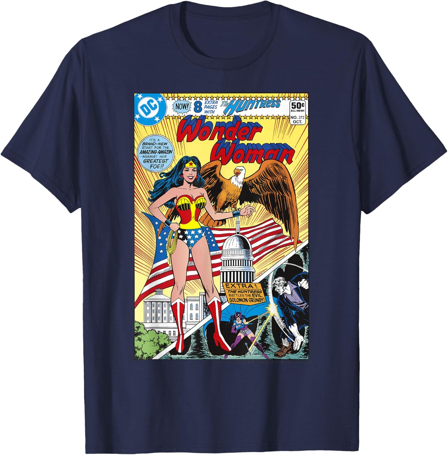 DC Comics Wonder Woman Vintage Huntress Comic Cover T-Shirt - T-Shirt | Navy