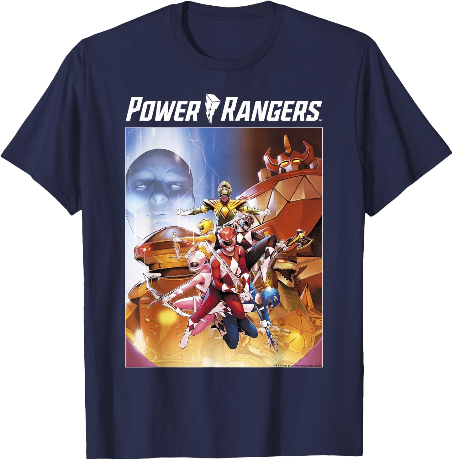 Power Rangers Rainbow Color Action Group Shot Poster T-Shirt - T-Shirt | Navy