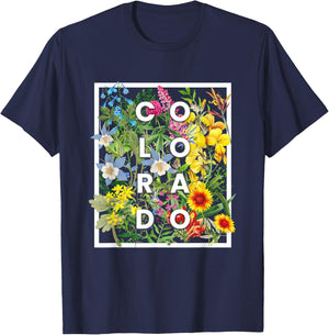 Flowers of Colorado Word Art - Coloradan Pride T-Shirt - T-Shirt | Navy