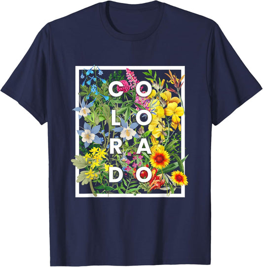 Flowers of Colorado Word Art - Coloradan Pride T-Shirt - T-Shirt | Navy