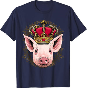 King Pig Wearing Crown - Queen Pig Animal T-Shirt - T-Shirt | Navy