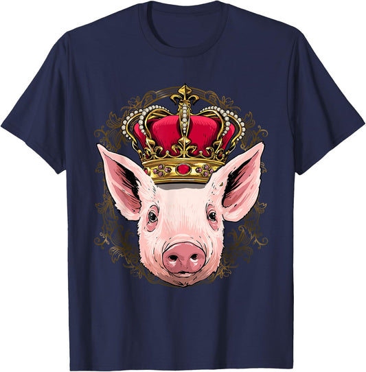 King Pig Wearing Crown - Queen Pig Animal T-Shirt - T-Shirt | Navy
