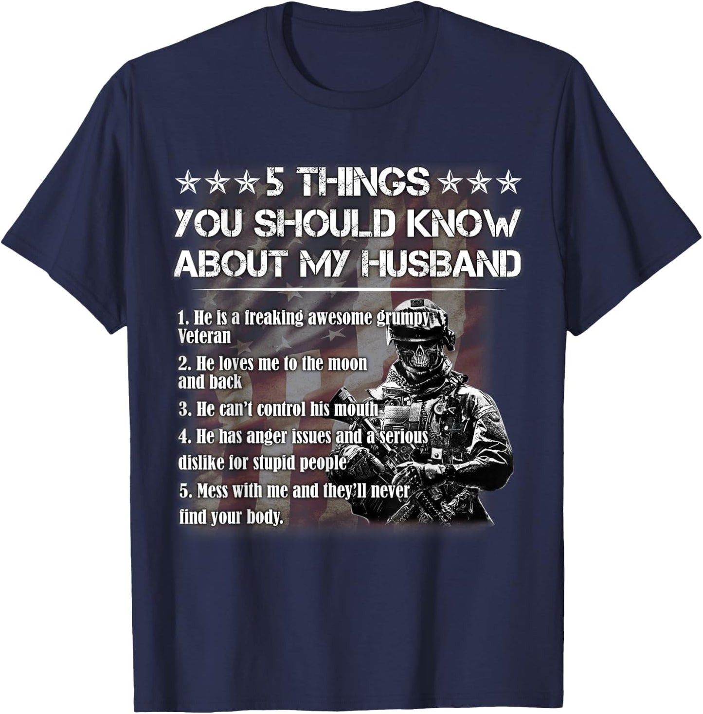 5 Things you should know about my Husband T-Shirt - T-Shirt | Navy