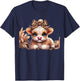 Cute Baby Highland Cow With flowers Calf Animal Leopard T-Shirt - T-Shirt | Navy