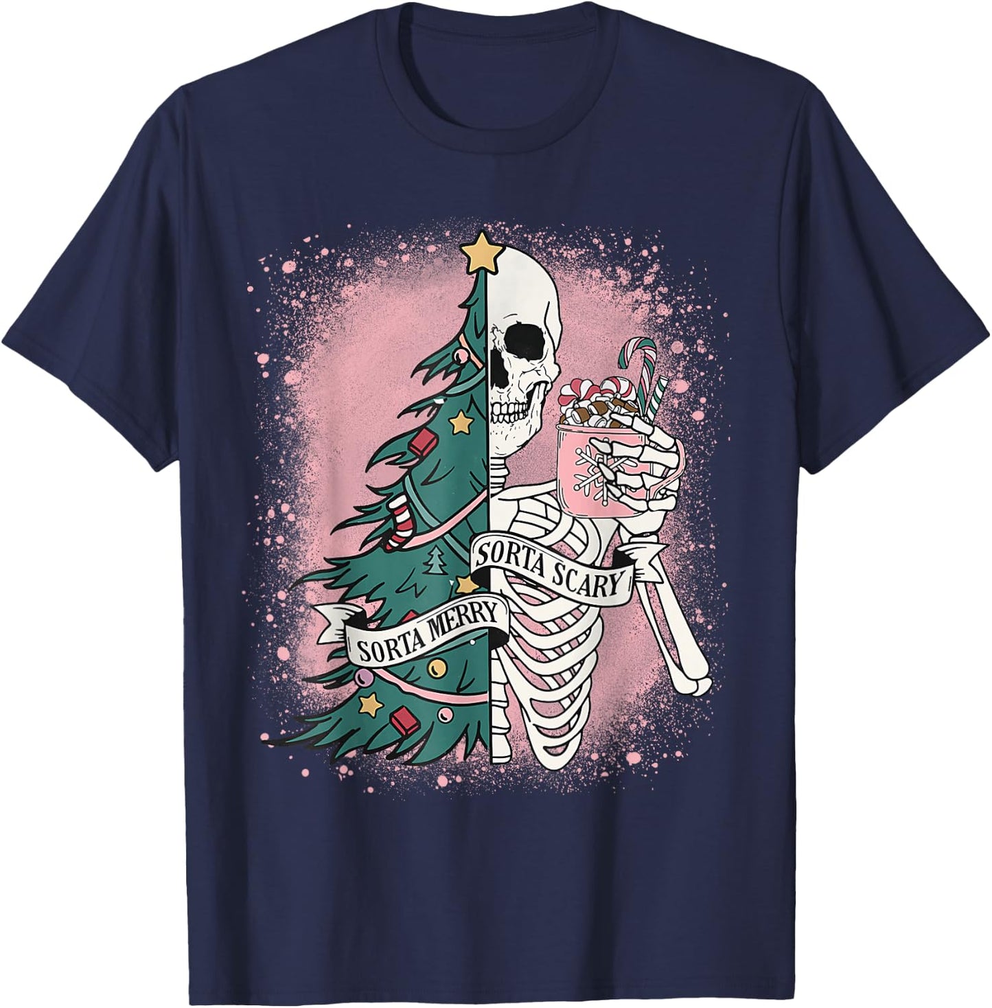 Funny Skeleton Christmas Tree Xmas Sorta Merry Sorta Scary T-Shirt - T-Shirt | Navy