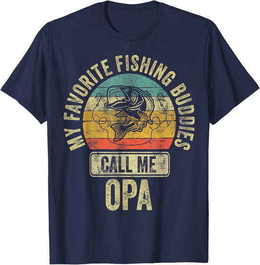 My Favorite Fishing Buddies Call Me Opa Shirt Fisherman T-Shirt - T-Shirt | Navy