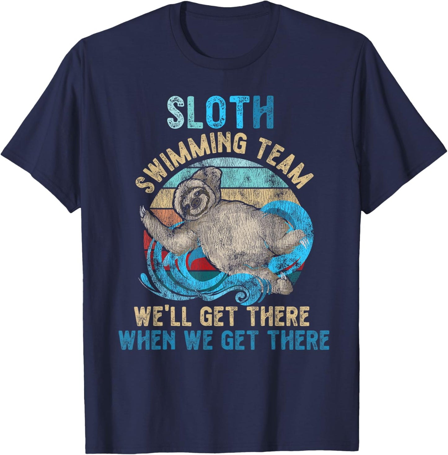 Swimmer Swim Sloth Swimming Team Retro T-Shirt - T-Shirt | Navy