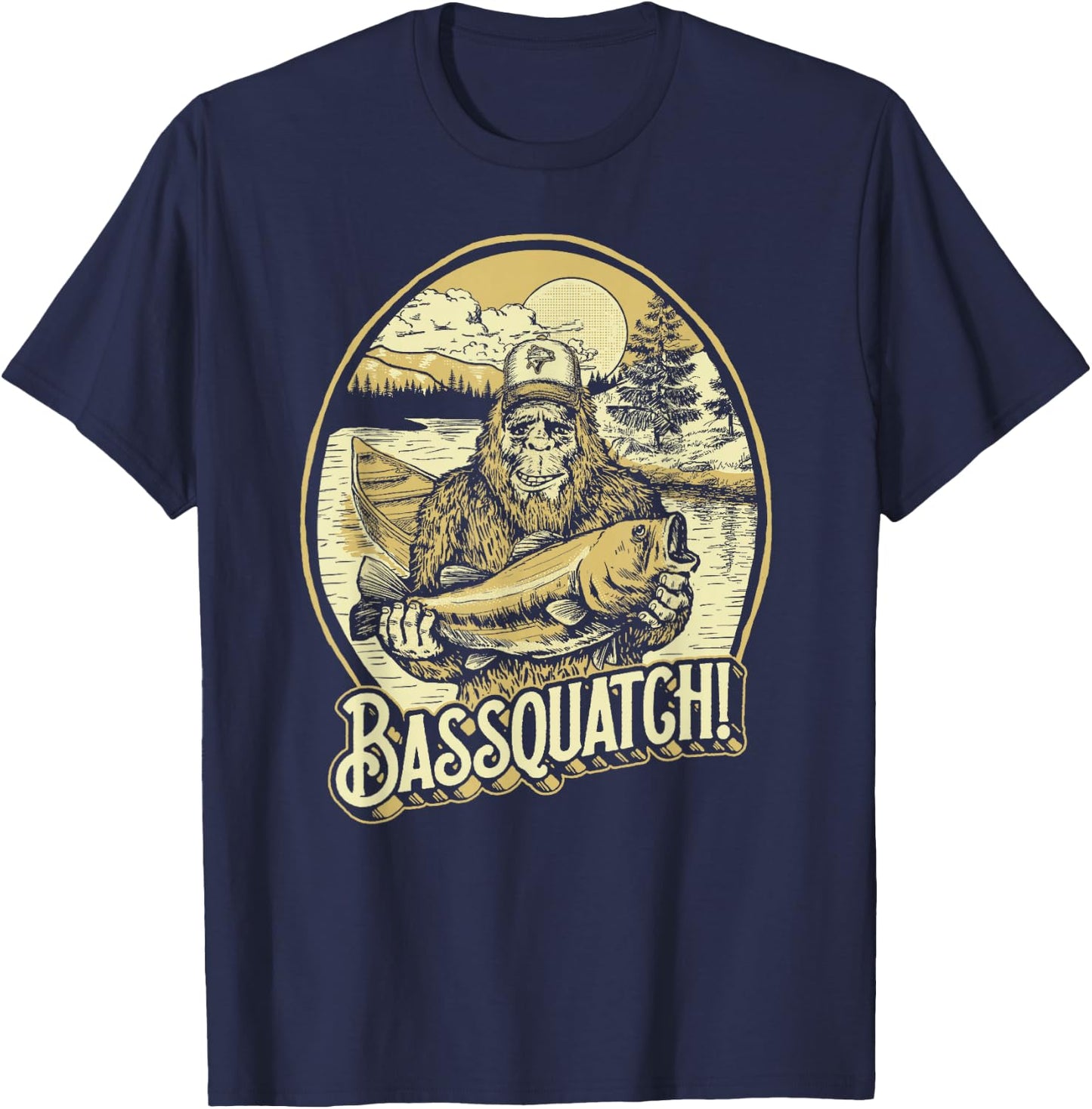 Bassquatch! Bass Fisherman Sasquatch Funny Bigfoot Fishing T-Shirt - T-Shirt | Navy