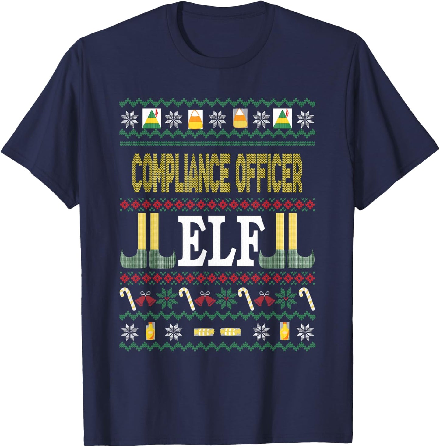 Compliance Officer Elf Funny Christmas Gift T-Shirt - T-Shirt | Navy