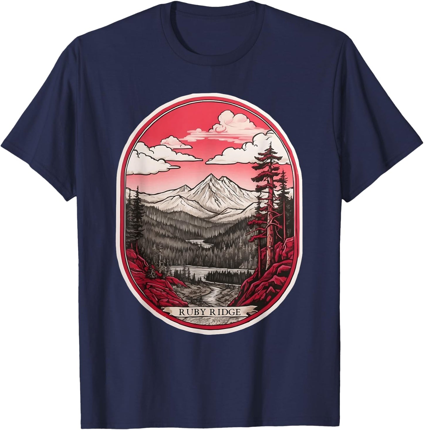 Ruby Ridge - Mountain Majesty - Black, White, and Red T-Shirt - T-Shirt | Navy
