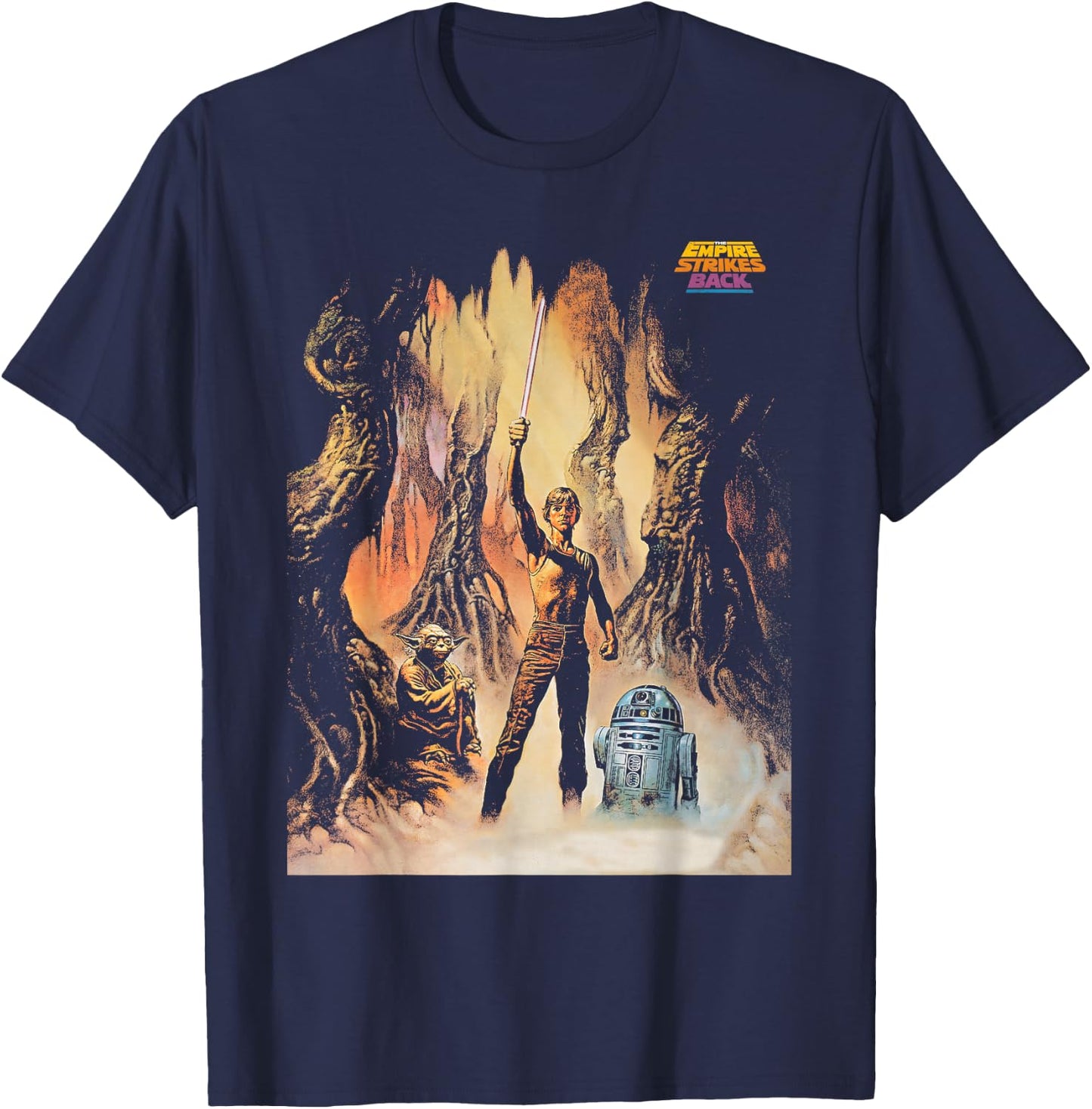 Star Wars The Empire Strikes Back Yoda Luke R2-D2 T-Shirt - T-Shirt | Navy