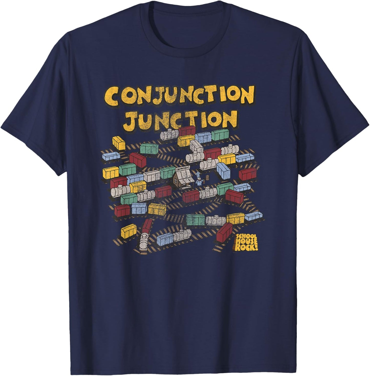 Schoolhouse Rock Conjunction Junction Railyard Retro TV Show T-Shirt - T-Shirt | Navy