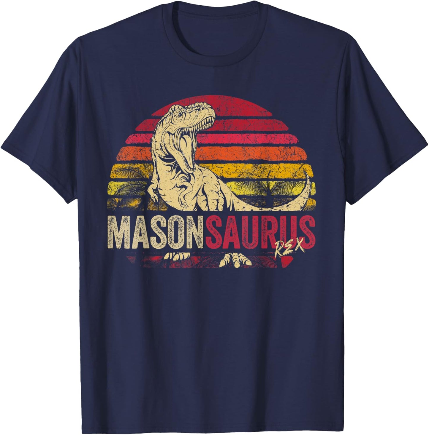 Mason Saurus Funny Personalized Dinosaur T Rex Boys Name T-Shirt - T-Shirt | Navy
