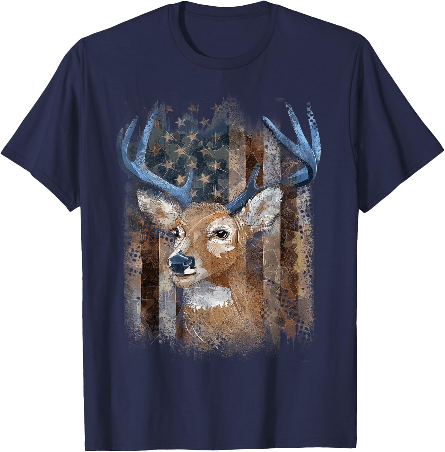 Whitetail Buck Deer Hunting American Flag Buck Hunting Men T-Shirt - T-Shirt | Navy