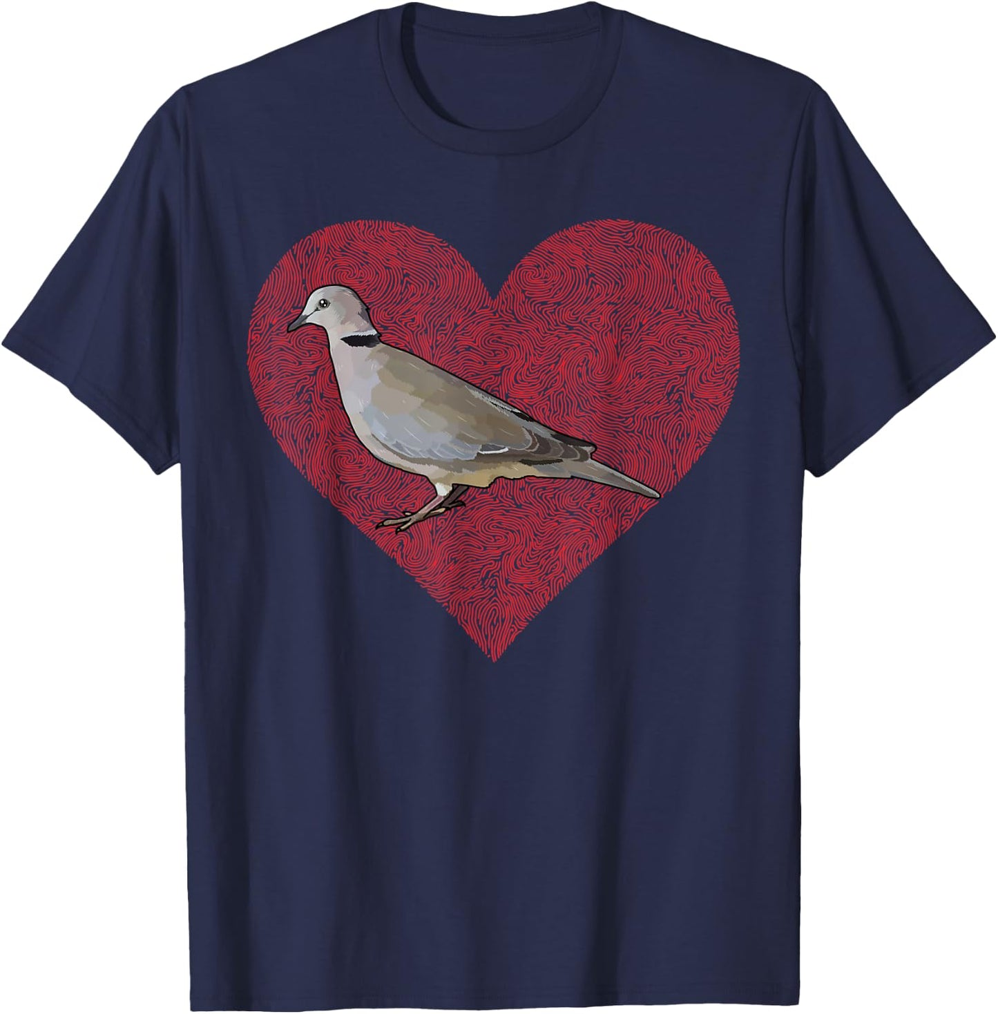 Ring-Necked Doves Valentines Day Bird Love Fingerprint T-Shirt - T-Shirt | Navy