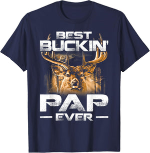 Best Buckin' Pap Ever Deer Hunting Bucking Father T-Shirt - T-Shirt | Navy