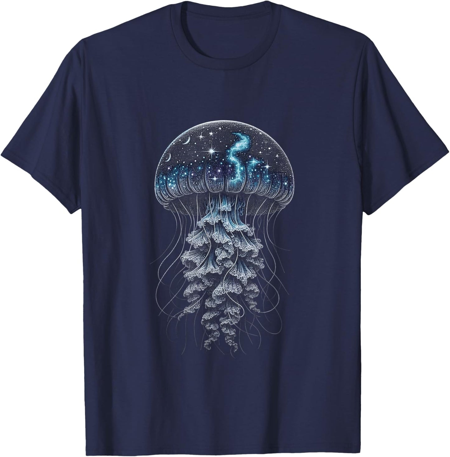 Starry Night Jellyfish - Ocean Meets Galaxy T-Shirt - T-Shirt | Navy