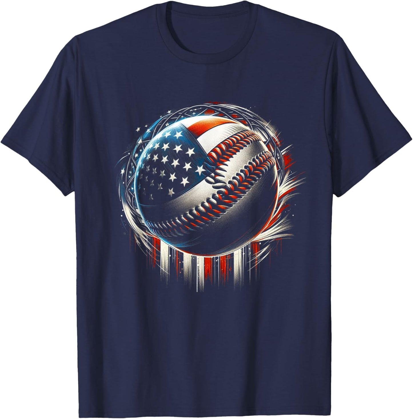 Baseball 4th Of July Men USA American Flag Boys Patriotic T-Shirt - T-Shirt | Navy