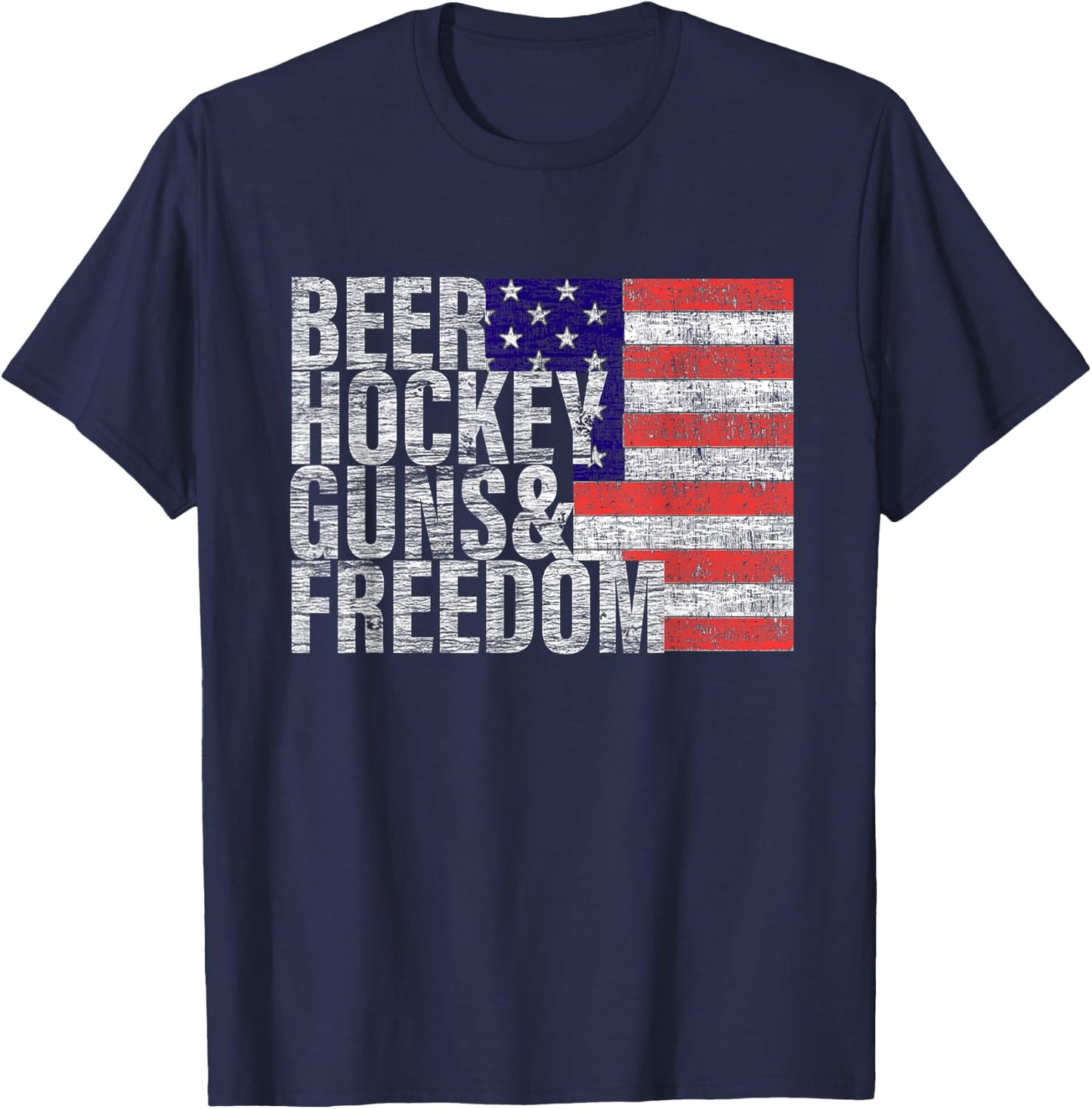 Beer Hockey Guns & Freedom T-Shirt - T-Shirt | Navy