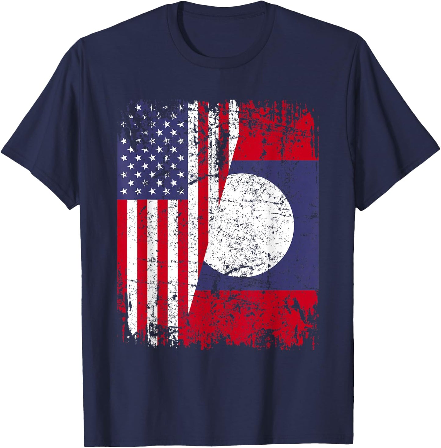 LAOTIAN ROOTS | Half American Flag | USA LAOS FLAG T-Shirt - T-Shirt | Navy