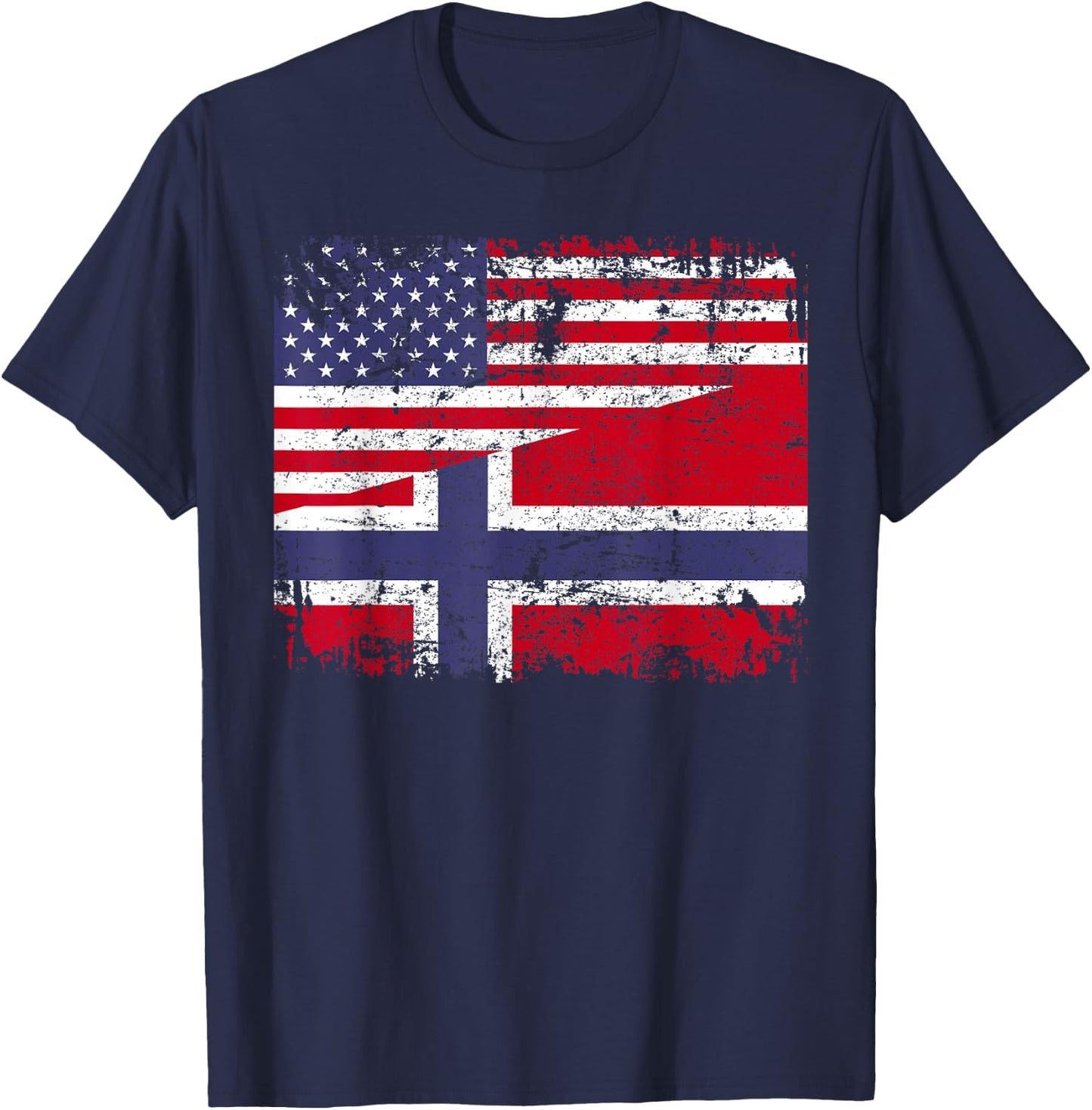 NORWEGIAN ROOTS | Half American Flag | USA NORWAY FLAG T-Shirt - T-Shirt | Navy