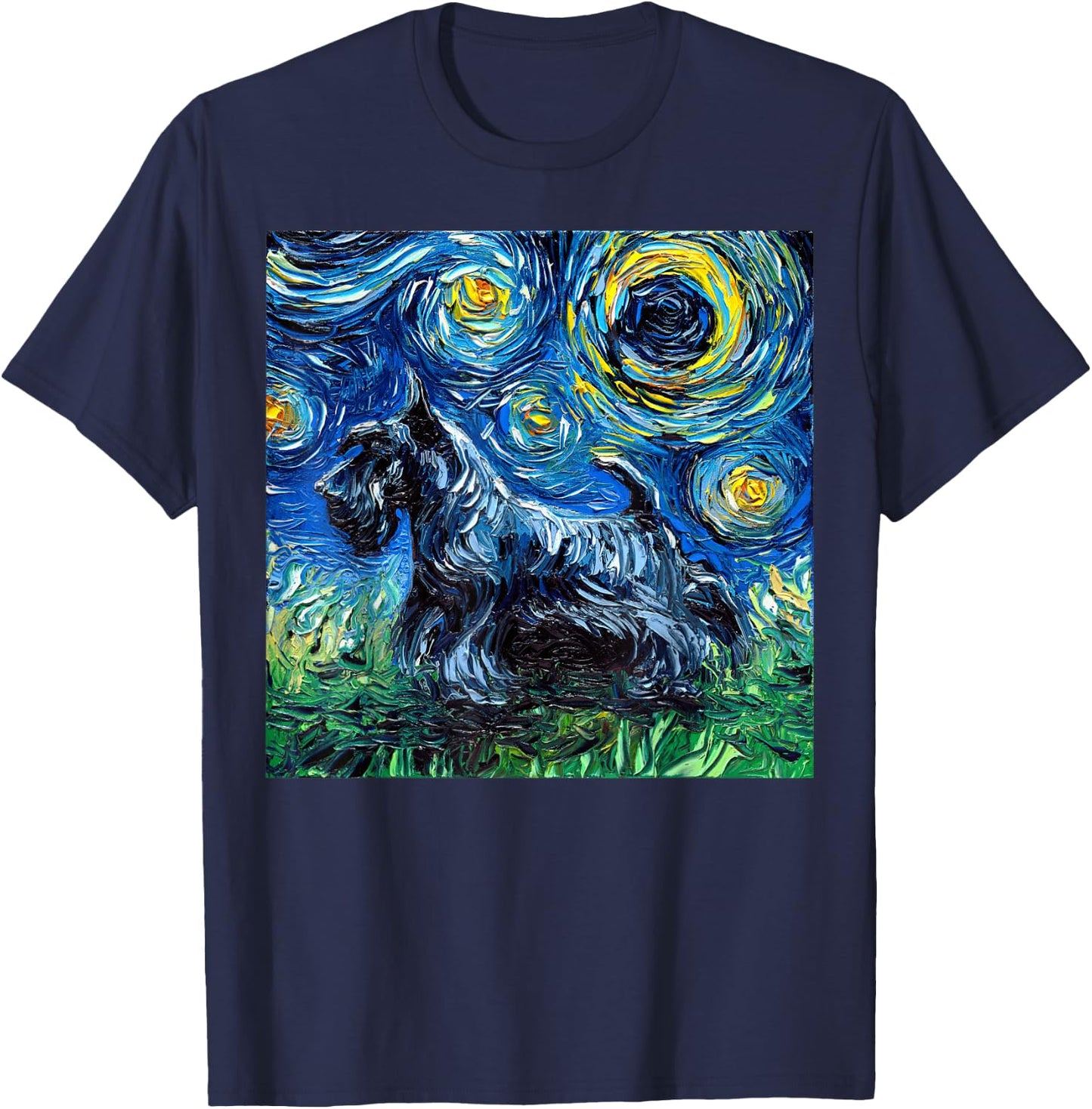 Scottish Terrier Starry Night Scotty Dog Artwork T-Shirt - T-Shirt | Navy