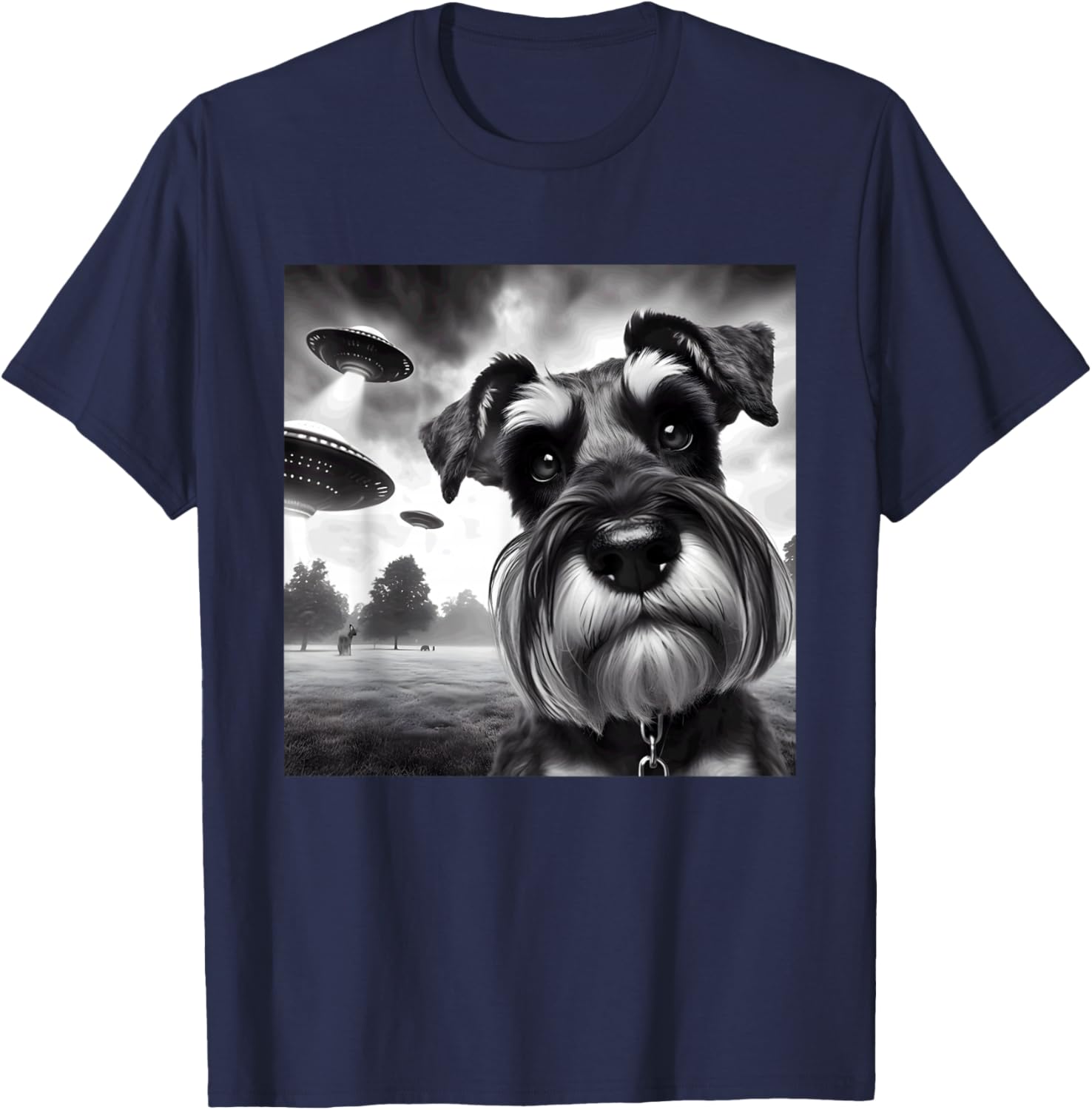 Miniature Schnauzer Funny Graphic Selfie UFOs Weird Aliens T-Shirt - T-Shirt | Navy