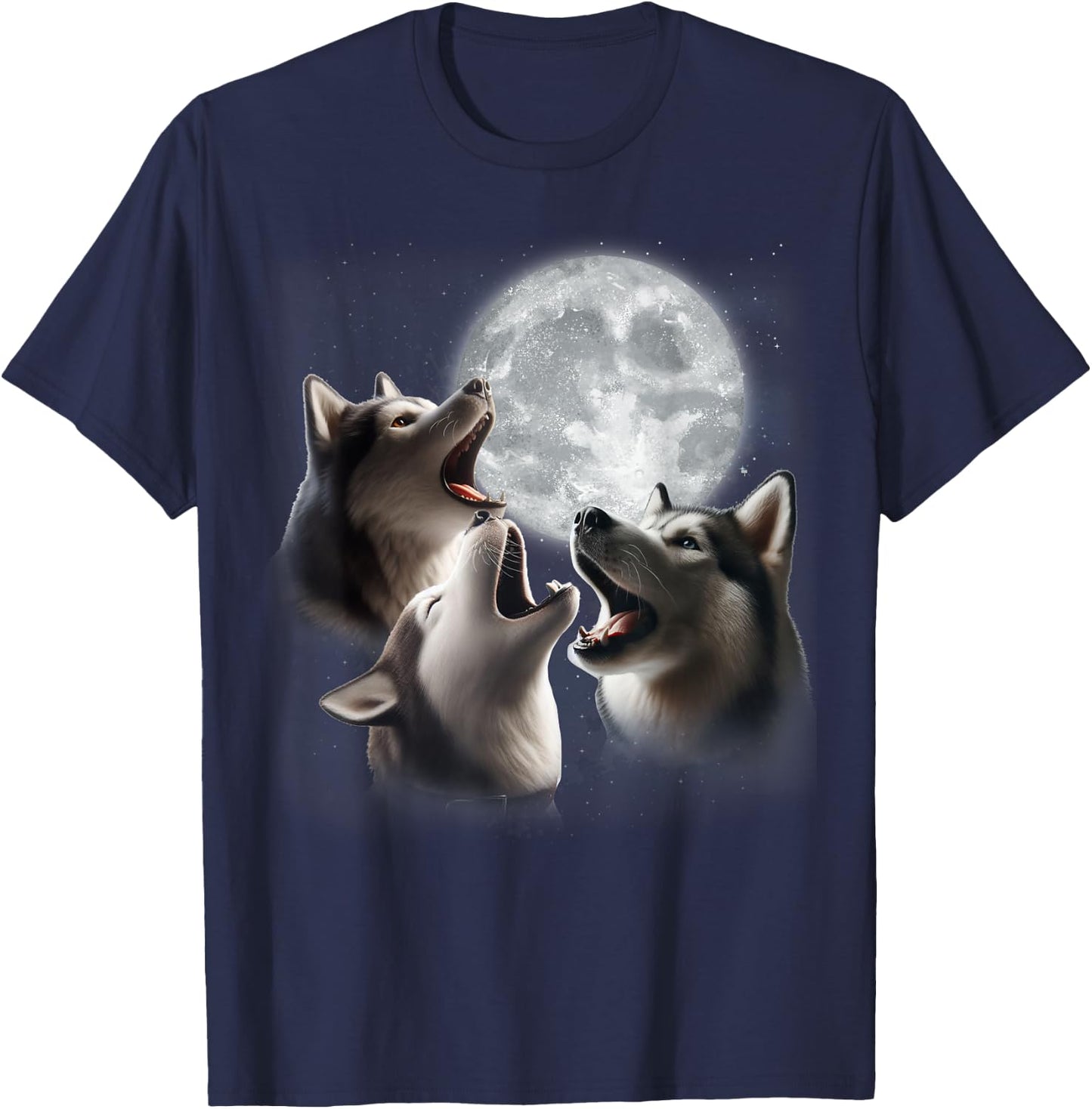 3 Husky Howling At The Moon Funny Siberian Husky Dog Lover T-Shirt - T-Shirt | Navy