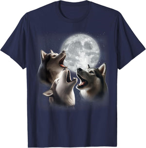 3 Husky Howling At The Moon Funny Siberian Husky Dog Lover T-Shirt - T-Shirt | Navy