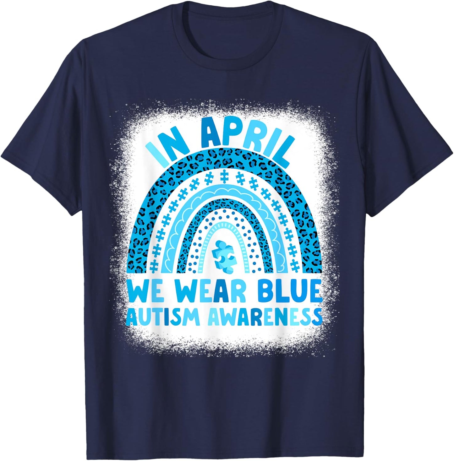 In April We Wear Blue Autism Awareness Rainbow Women Autism T-Shirt - T-Shirt | Navy
