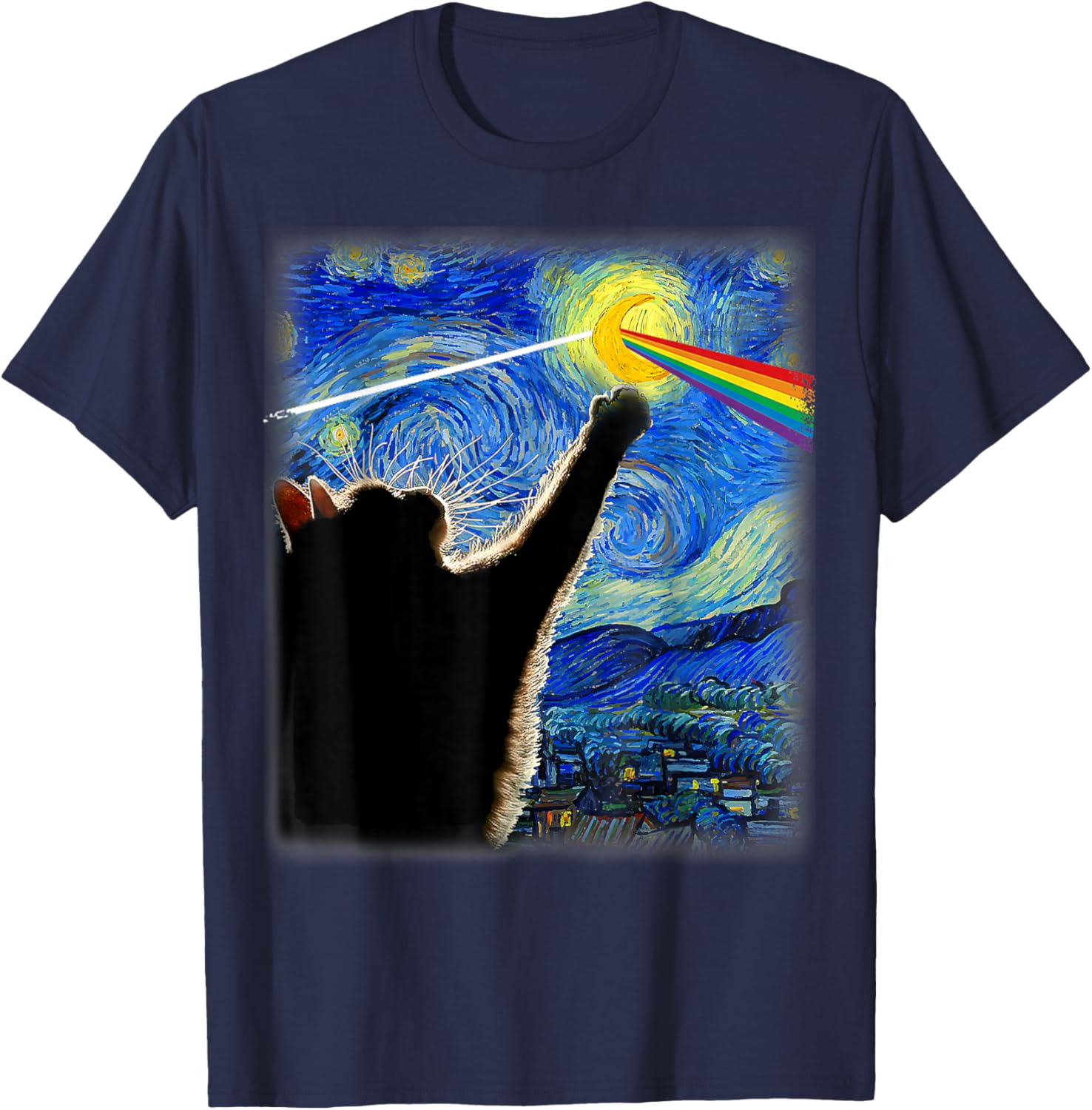 Cat Starry Night Van Gogh Cat Gifts Cat Lover Cat Rock Music Women Kids T-Shirt - T-Shirt | Navy