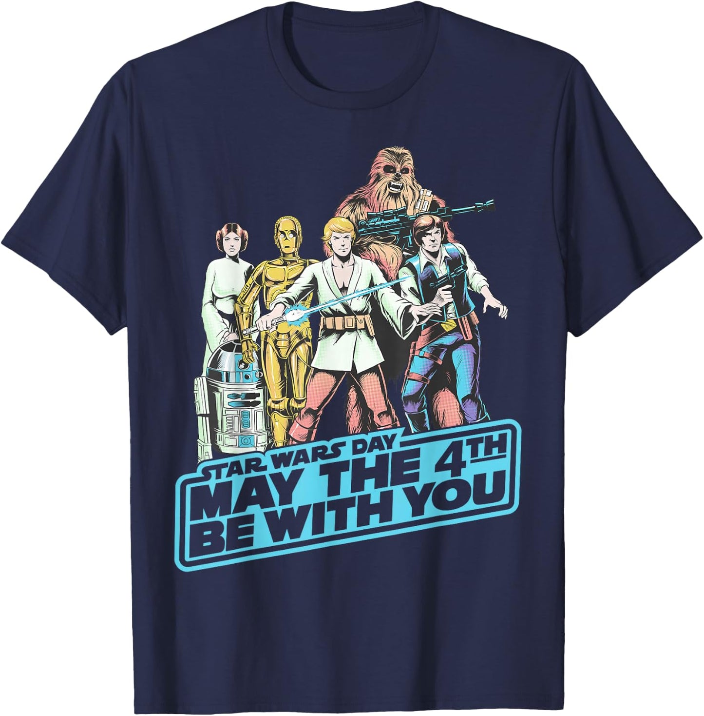 Star Wars May The Fourth Group Shot Retro Poster T-Shirt - T-Shirt | Navy