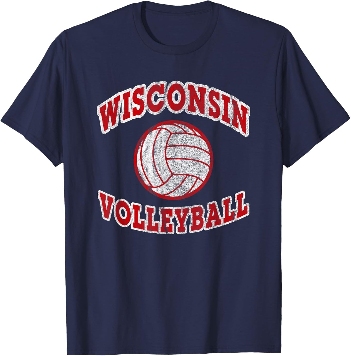 Wisconsin Volleyball Classic Style VIntage Distressed T-Shirt - T-Shirt | Navy