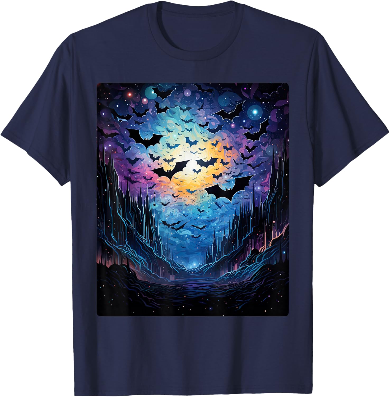 Gothic Bat Spooky Bats Pattern Moon Night T-Shirt - T-Shirt | Navy
