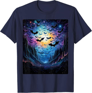 Gothic Bat Spooky Bats Pattern Moon Night T-Shirt - T-Shirt | Navy