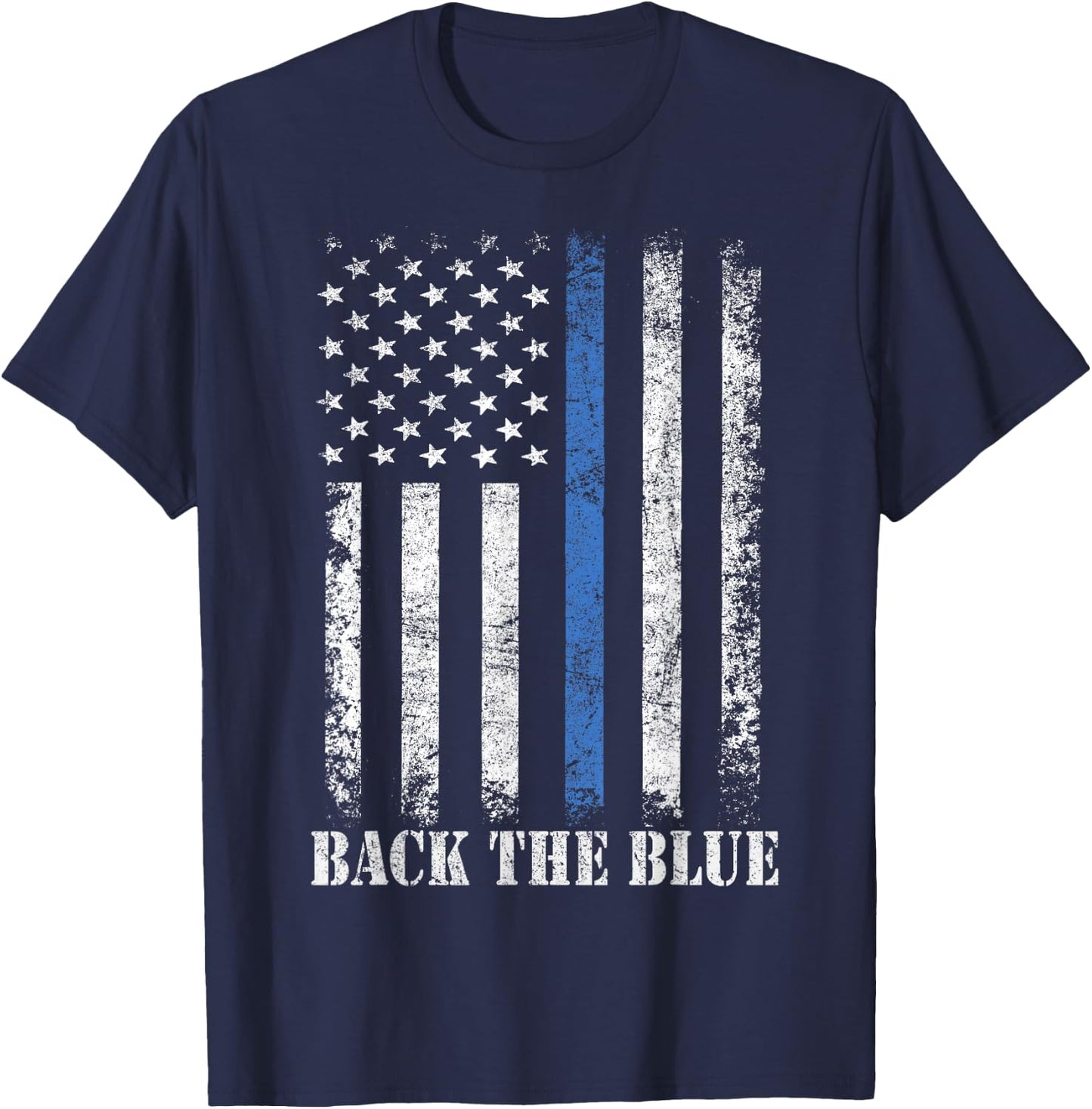 Thin Blue Line Back The Blue American Flag Police Support T-Shirt - T-Shirt | Navy
