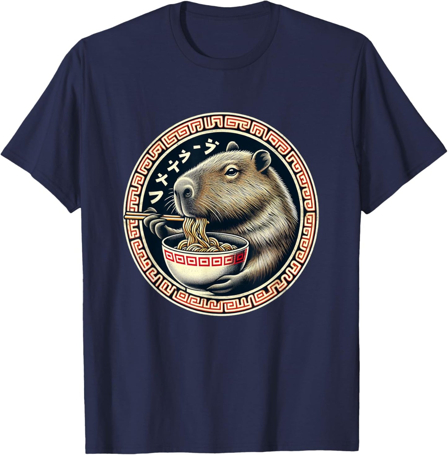 Capybara Ramen Rodent Kawaii Neko Japanese Noodles Aesthetic T-Shirt - T-Shirt | Navy