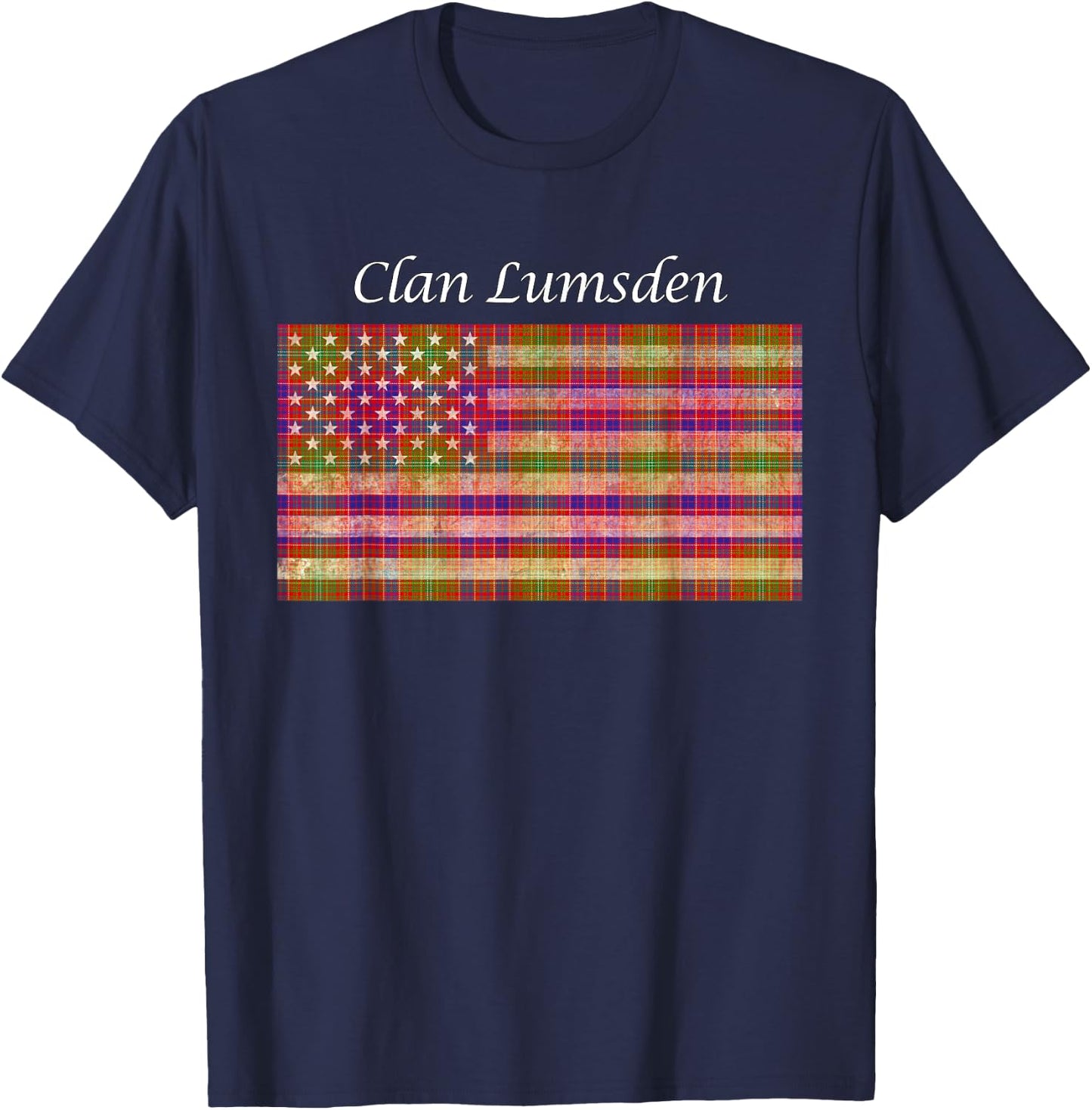 Clan Lumsden Scottish Tartan American Flag T-Shirt - T-Shirt | Navy