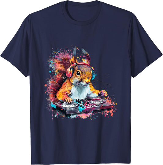 Squirrel Music DJ EDM Techno Turntable DJ Squirrel Beatmaker T-Shirt - T-Shirt | Navy