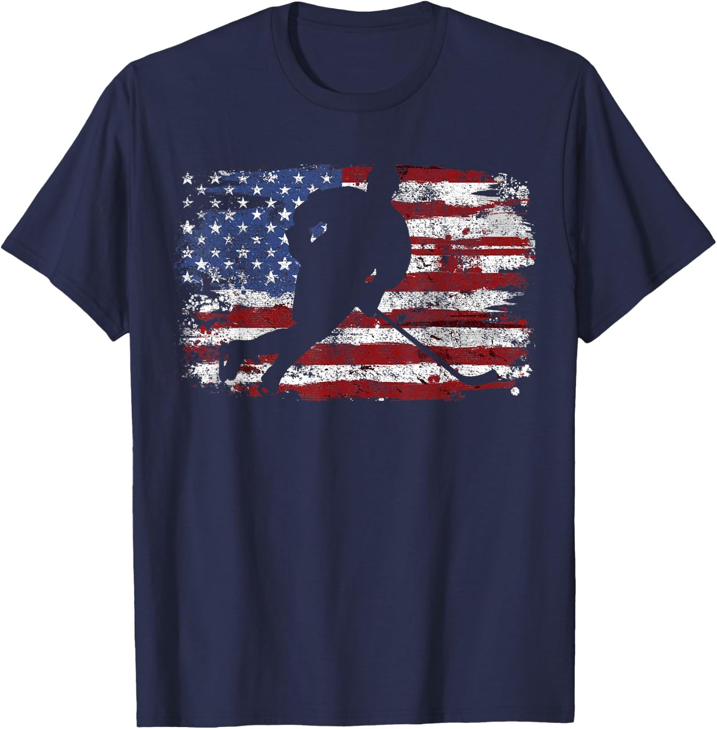Ice Hockey Player USA American Flag 4th of July Gift T-Shirt - T-Shirt | Navy