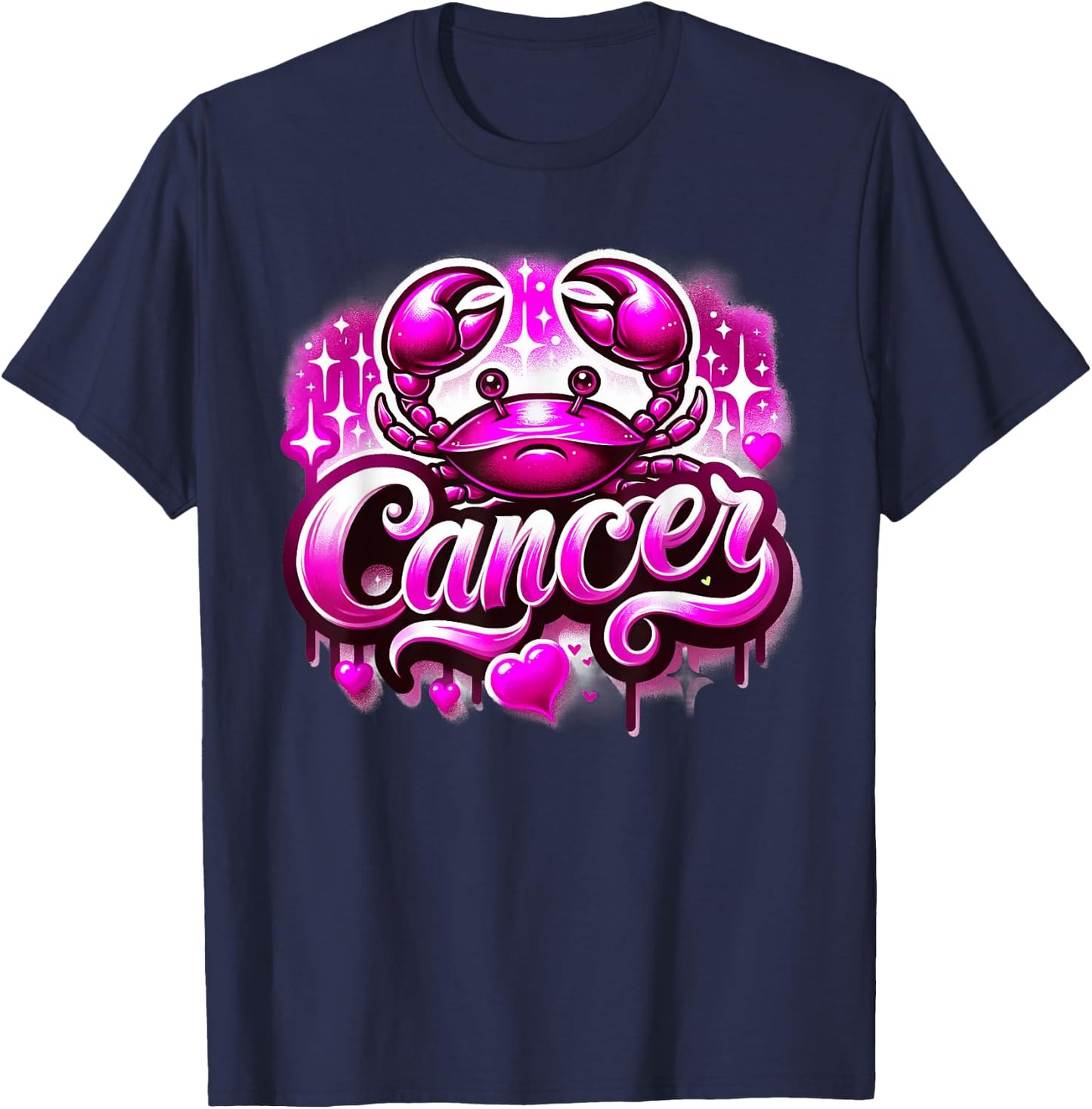 Pink Cancer Zodiac Star Sign T-Shirt - T-Shirt | Navy