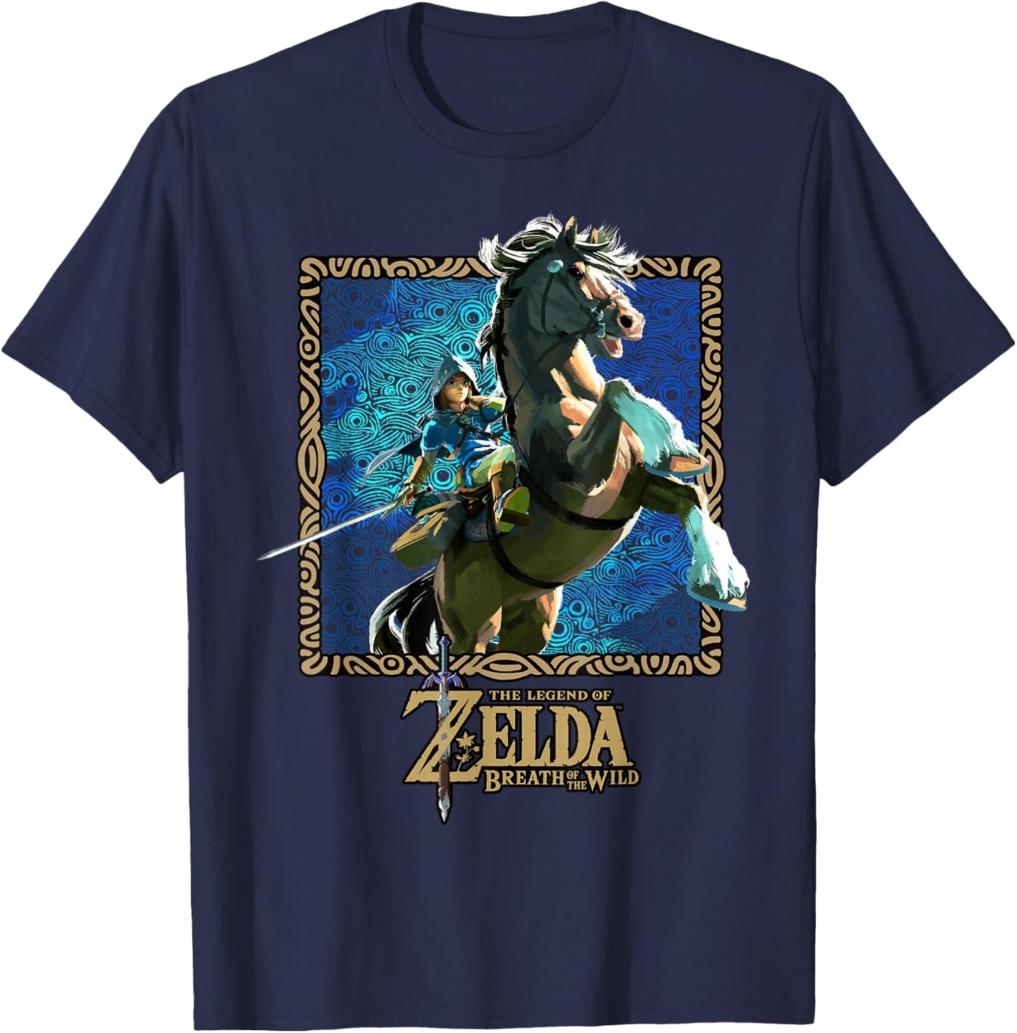The Legend of Zelda Breath of The Wild Patterned Poster T-Shirt - T-Shirt | Navy