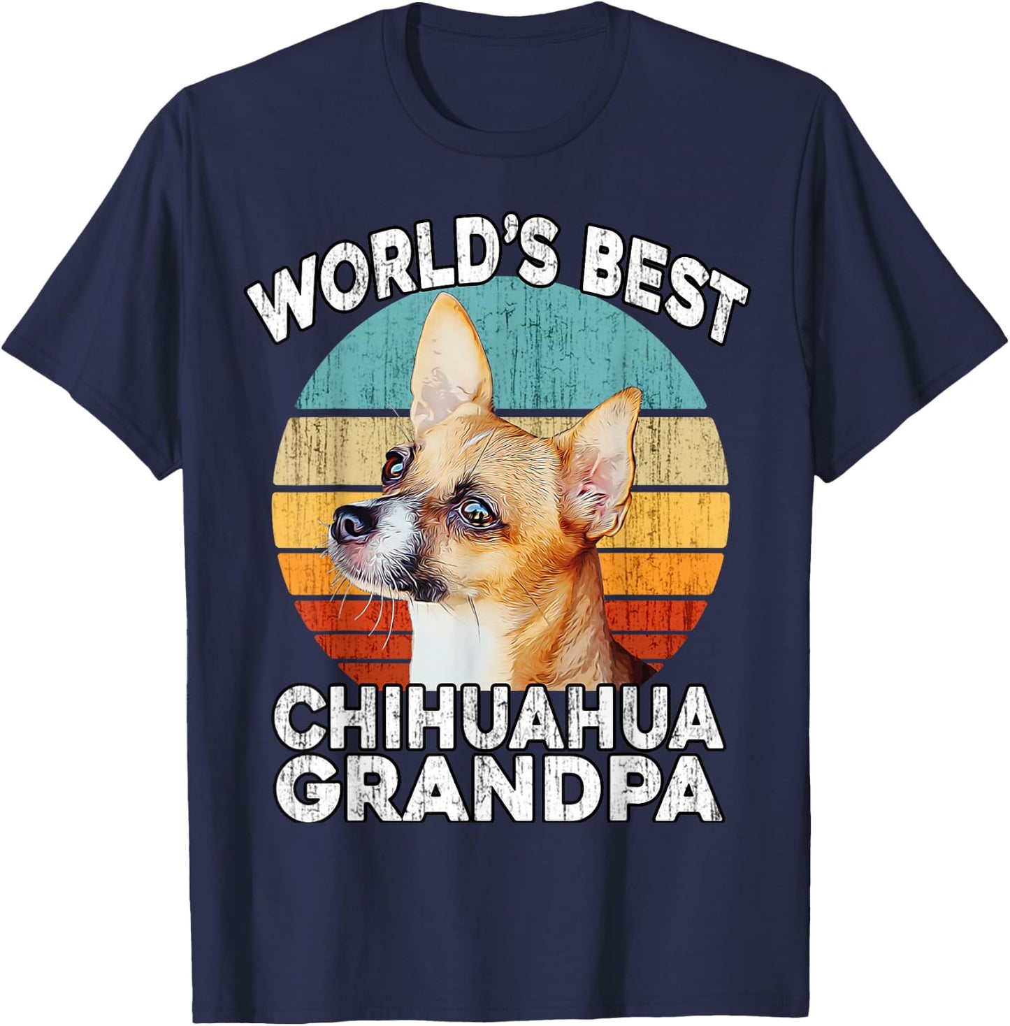 Chihuahua Grandpa Funny World's Best Chihuahua Grandpa Retro T-Shirt - T-Shirt | Navy