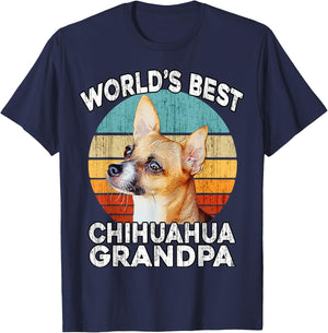 Chihuahua Grandpa Funny World's Best Chihuahua Grandpa Retro T-Shirt - T-Shirt | Navy