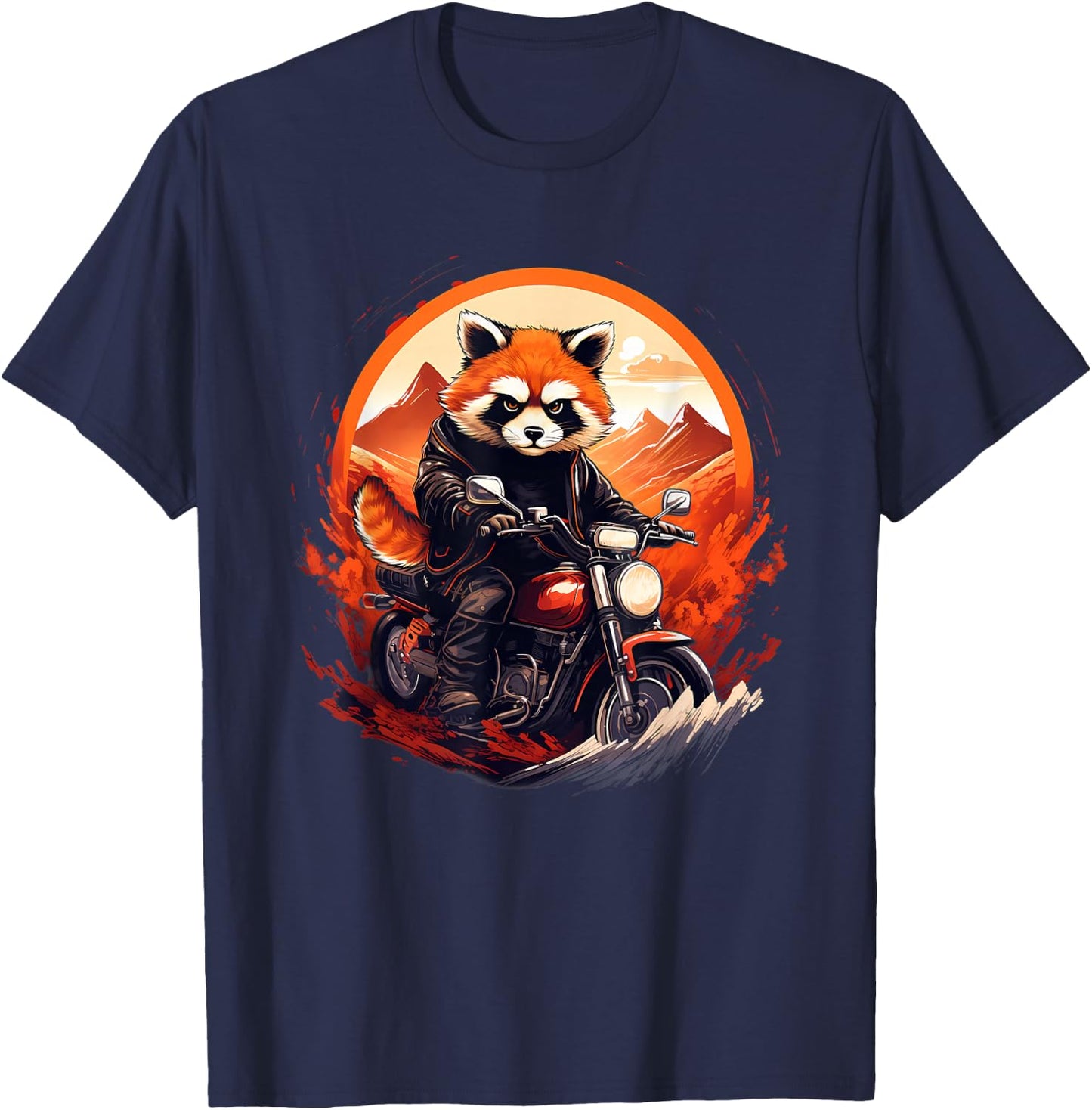 Biker Red Panda Riding Motorcycle T-Shirt - T-Shirt | Navy