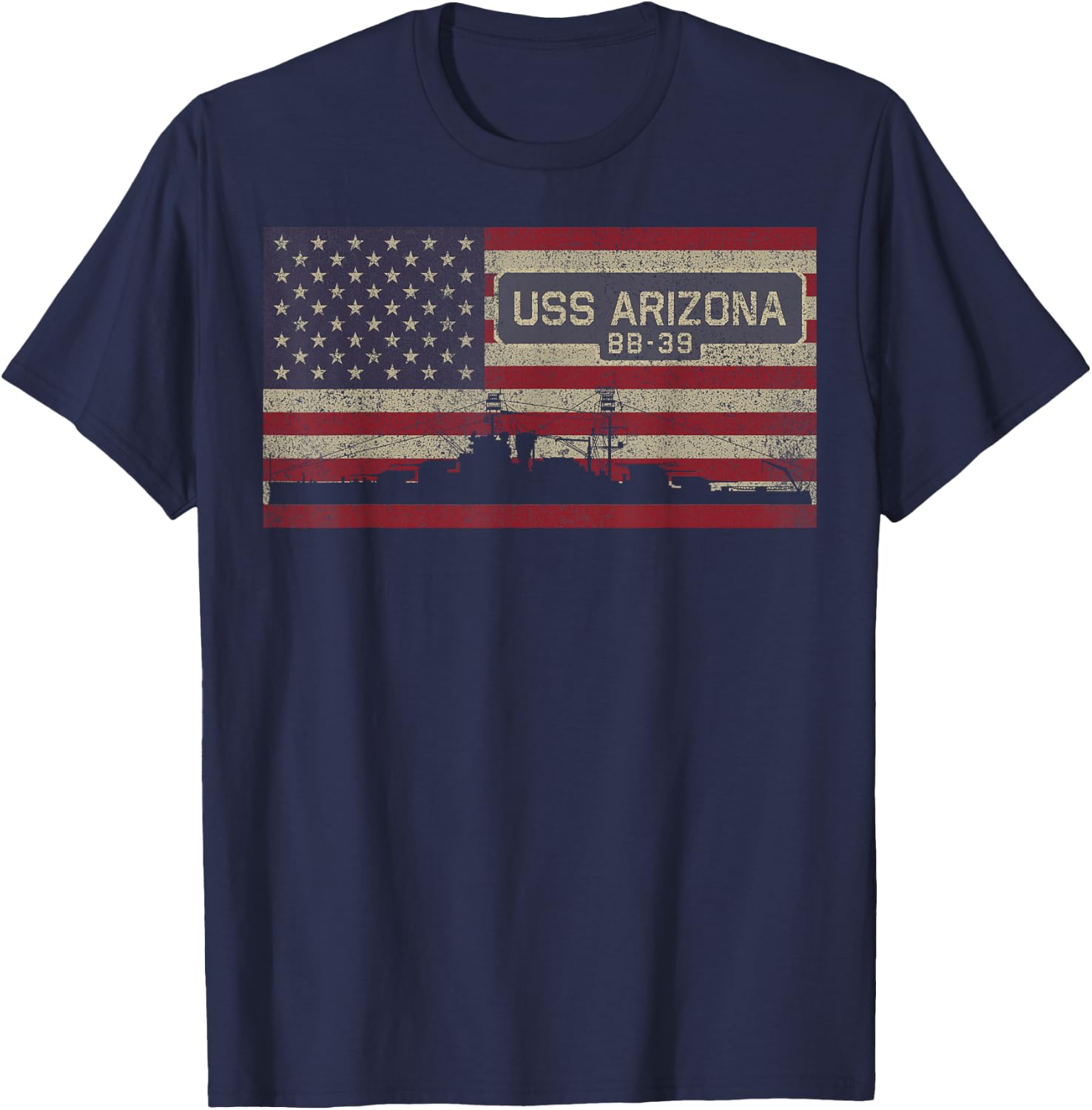 USS Arizona BB-39 Battleship USA American Flag T-Shirt - T-Shirt | Navy