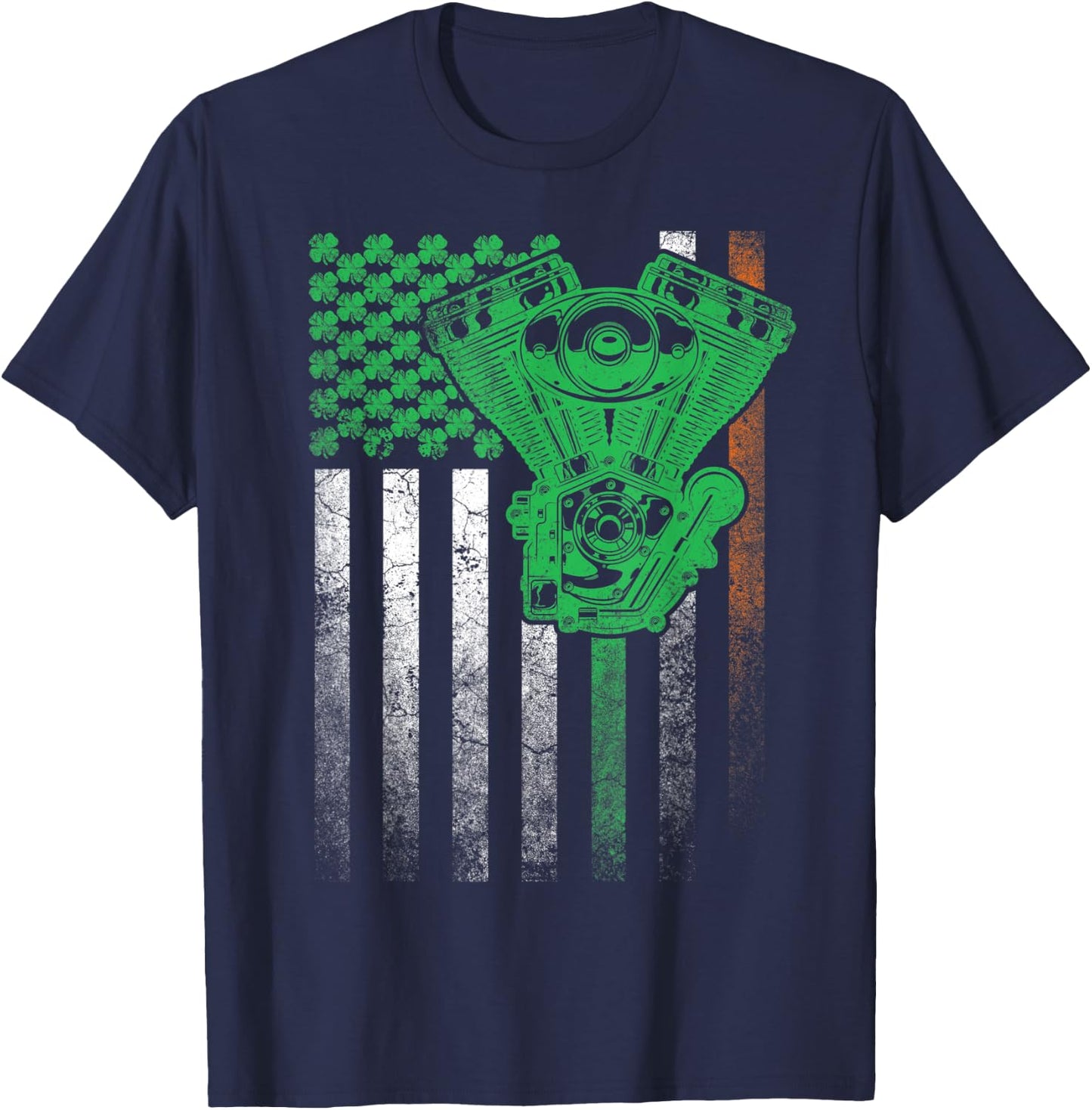 Motorcycle Biker Irish American Flag St. Patrick's Day Bike Kids Men T-Shirt - T-Shirt | Navy