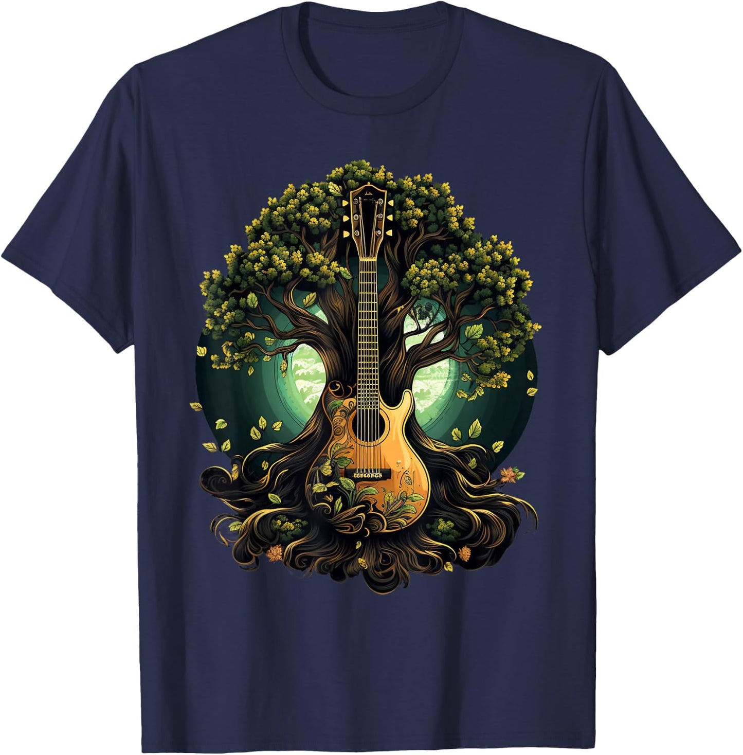 Acoustic Guitar Tree Of Life T-Shirt - T-Shirt | Navy